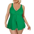 Sovoyontee Women Plus Size Tankini Swimsuit Two Piece Flowy Swim Dress Twist Front Bathing Suits Tummy Control Swimwear, Veronese Green, X-Large Plus