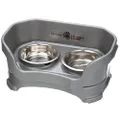 Neater Feeder Deluxe Cat (Gunmetal Grey) - Mess Proof Elevated Bowls, No Tip Non Slip, Stainless Steel Cat Food and Water Dish Stand