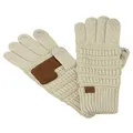 C.C Unisex Cable Knit Inner Lined Anti-Slip Touchscreen Texting Gloves, Beige
