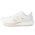 New Balance Women's FuelCell Rebel V3 Running Shoe, White/Gold Metallic/Light Gold Metallic, 10 Wide