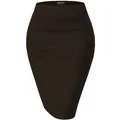 H&C Women Premium Nylon Ponte Stretch Office Pencil Skirt Made Below Knee Made in The USA, 1073t-brown, Small