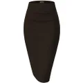 H&C Women Premium Nylon Ponte Stretch Office Pencil Skirt Made Below Knee Made in The USA, 1073t-brown, Small