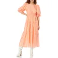 MOON RIVER Women's Puff Sleeve Shirred Tiered Midi Dress, Pink, Large