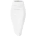 H&C Women Premium Nylon Ponte Stretch Office Pencil Skirt High Waist Made in The USA Below Knee, 1073t-white, X-Small
