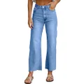 PLNOTME Women's High Waisted Baggy Jeans Straight Leg Raw Hem Casual Denim Pants, Blue, 4