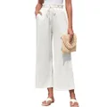 Aranmei Women’s Casual Loose Wide Leg Palazzo Pants Comfy High Waist Drawstring Flowy Lounge Pants Trousers with Pockets, White, X-Large