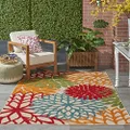 Nourison Aloha Indoor/Outdoor Green 5'3" x 7'5" Area-Rug, Tropical, Botanical, Easy-Cleaning, Non Shedding, Bed Room, Living Room, Dining Room, Deck, Backyard, Patio (5x7)