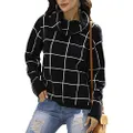 futurino Women's High Neck Turtleneck Grid Pattern Knitted Sweaters Pullover