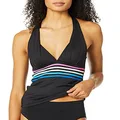 La Blanca Women's V-Neck Halter Tankini Swimsuit Top, Black//Spectrum, 10