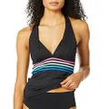 La Blanca Women's V-Neck Halter Tankini Swimsuit Top, Black//Spectrum, 10