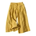Gihuo Women' s Culottes Linen Blend Wide Leg Pants Elastic Waist Casual Palazzo Trousers with Pockets Capris, Yellow, Small