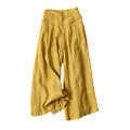 Gihuo Women' s Culottes Linen Blend Wide Leg Pants Elastic Waist Casual Palazzo Trousers with Pockets Capris, Yellow, Small