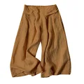 Gihuo Women' s Culottes Linen Blend Wide Leg Pants Elastic Waist Casual Palazzo Trousers with Pockets Capris, Brown, Medium