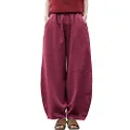 IXIMO Women's Linen Pants Casual Wide Leg Relax Fit Ankle Length Lantern Trousers, Burgundy, Small