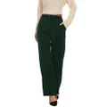 KICZOY Women's Wide Leg High Waist Wide Leg Pants Loose Fit Back Elastic Waist Pleated Front Trousers for Work Casual Black, Blackish Green (Thick), Small