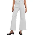 Cicy Bell Women's Cotton Cropped Pants Wide Leg High Waisted Casual Pants Front Pockets, White, X-Large