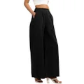 Vidifid Women's Wide Leg Casual Pants Elastic High Waist Button Decor Palazzo Loose Lounge Business Trousers with Pockets, Black, X-Large