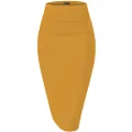 H&C Women Premium Nylon Ponte Stretch Office Pencil Skirt Made Below Knee Made in The USA, 1073t-mustard, X-Large