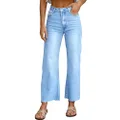 PLNOTME Women's High Waisted Baggy Jeans Straight Leg Raw Hem Casual Denim Pants, Light Blue, 14