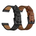 LDFAS Leather Band Compatible for Fitbit Sense/Versa 3 Bands, (2 Pack) Women Men Accessory Watch Strap with Black Metal Buckle Compatible for Fitbit Sense, Versa 3 Smartwatch, Brown+Black