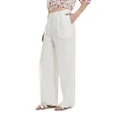 PACIBE Women's 100% Linen Casual Loose Elastic High Waisted Wide Leg Pants Trousers with Pockets White XL