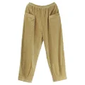 Minibee Women's Corduroy Baggy Pants Elastic Waist Loose Harem Pant Cotton Wide Leg Trousers with Pockets Light Khaki L