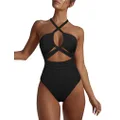 Hilor Women's Sexy One Piece Swimsuit Ruched Tummy Control Underwire Monokini Bathing Suits, Black/White, 18