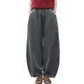 IXIMO Women's Linen Pants Casual Wide Leg Relax Fit Ankle Length Lantern Trousers, Gray, XX-Large