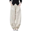 IXIMO Women's Linen Pants Casual Wide Leg Cropped Relax Fit Pants Front Pockets Capris…, Kz116-beige, X-Large