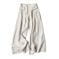 Gihuo Women' s Culottes Linen Blend Wide Leg Pants Elastic Waist Casual Palazzo Trousers with Pockets Capris, Beige, Small