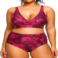 Yonique Womens Plus Size Bikini High Waisted Swimsuits Two Piece Bathing Suits Tummy Control Swimwear, Red Flowers, 20 Plus