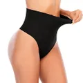 Tummy Control Shapewear Thong for Women High Waist Panties Girdle Seamless Shaping Body Shaper Underwear, A# Black (Mid Waisted), Small
