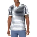 NAUTICA Men's Classic Fit 100% Cotton Soft Short Sleeve Stripe Polo Shirt, Bright White, Medium