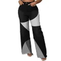 Nhicdns Women's Patchwork Jeans Wide Leg Pants Stretchy Jeans High Waisted Denim Street Casual, Black, Large