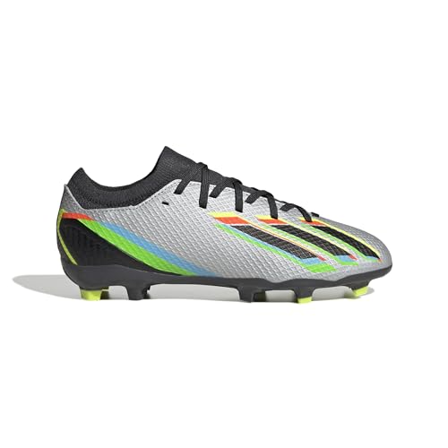 adidas X Speedportal.3 Youth Firm Ground Cleats, Silver Metallic/Core Black/Solar Yellow, 6 US