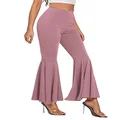 LYANER Women's Casual High Waist Ruffle Flare Pants Wide Leg Solid Stretchy Bell Bottom, Dusty Pink, Small
