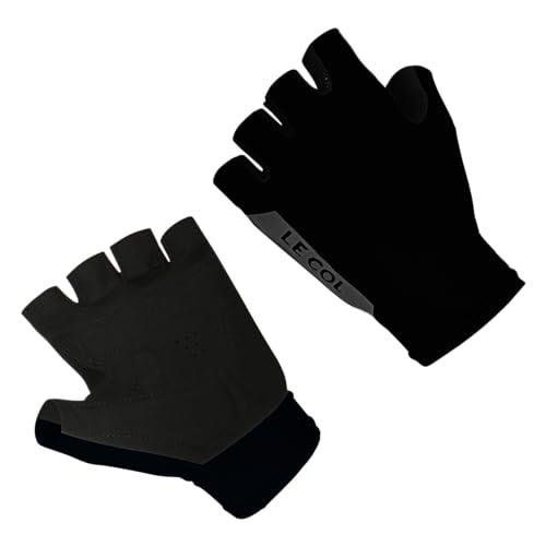 LE COL Cycling Mitts | Fingerless Bike Gloves | Padded, Mesh Construction, Pull Tabs | Black (Medium)