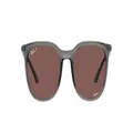 Ray-Ban RB4386f Low Bridge Fit Square Sunglasses, Transparent Green/Polarized Dark Violet, 55 mm