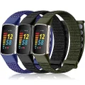 Haveda 3 Pack Smart Watch Band Compatible with Fitbit Charge 5 Bands for Men Women, Replacement Fitbit Straps for Charge 5 Bands, Small Large Wrist Velcro Strap Sport Loop Black Army Green Blue