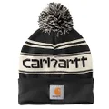 Carhartt Men's Knit pom Cuffed Logo Beanie, Black/Winter White Marl, One Size