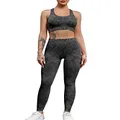 YEOREO 2 Piece Seamless Camo Yoga Outfit for Women Adapt Animal Workout Gym High Waist Leggings with Sport Bra Set Black S