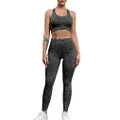 YEOREO 2 Piece Seamless Camo Yoga Outfit for Women Adapt Animal Workout Gym High Waist Leggings with Sport Bra Set Black S