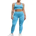 YEOREO 2 Piece Seamless Camo Yoga Outfit for Women Adapt Animal Workout Gym High Waist Leggings with Sport Bra Set Blue S
