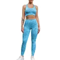 YEOREO 2 Piece Seamless Camo Yoga Outfit for Women Adapt Animal Workout Gym High Waist Leggings with Sport Bra Set Blue S