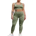 YEOREO 2 Piece Seamless Camo Yoga Outfit for Women Adapt Animal Workout Gym High Waist Leggings with Sport Bra Set Khaki Green L
