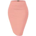 H&C Women Premium Nylon Ponte Stretch Office Pencil Skirt High Waist Made in The USA Below Knee, 1073t-lightcoral, X-Small