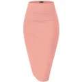 H&C Women Premium Nylon Ponte Stretch Office Pencil Skirt High Waist Made in The USA Below Knee, 1073t-lightcoral, X-Small