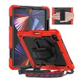 Timecity Protective Case for iPad Pro 12.9 inch 6th/ 5th/ 4th/ 3rd Generation, with Strong Protection, Screen Protector, Hand/Shoulder Strap, Rotating Stand, Pencil Holder - Red