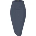 H&C Women Premium Nylon Ponte Stretch Office Pencil Skirt High Waist Made in The USA Below Knee, 1073t-heathernavy, X-Small