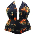 COCOSHIP Black & Orange Tangerine Fruit Retro One Piece Backless Bather Swimsuit High Waisted Swimwear Maillot XXXL(FBA)